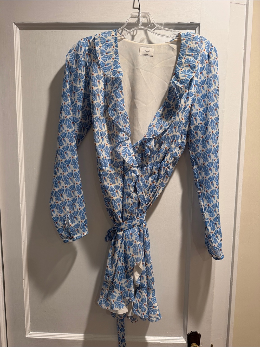 Wilfred Blue Floral Wrap Robe with Ruffle Trim - Picture 1 of 2